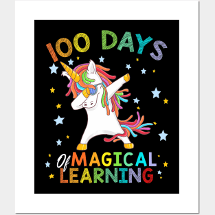 100Th Day Of School Dabbing Unicorn 100 Days Learning Posters and Art